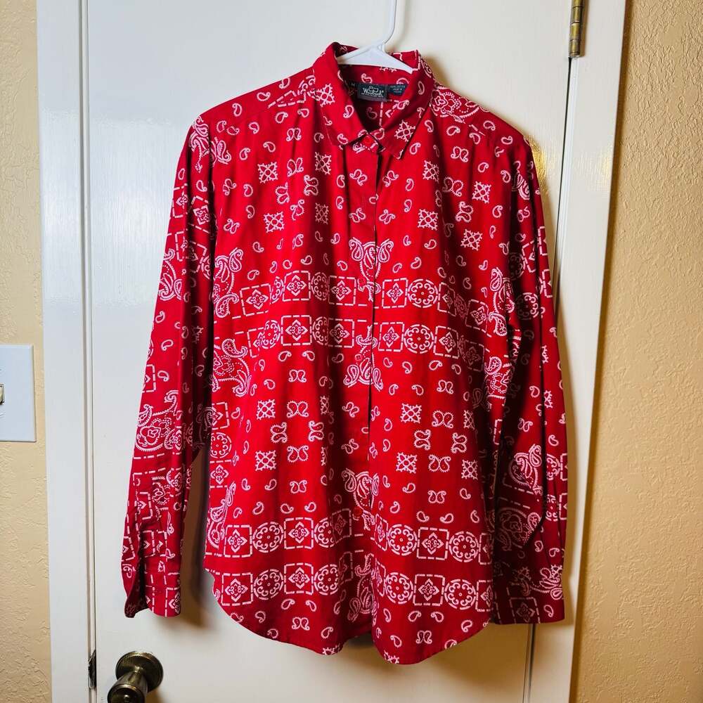 Vintage Woolrich Red Bandana Print Long Sleeve Button Up Shirt Size M
